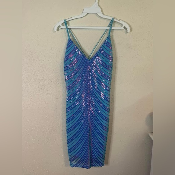 Kelsis Blue with Pink Sequins Homecoming Dress - Picture 1 of 2